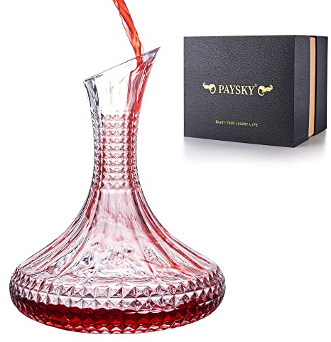 Paysky Dicker Weindekanter mit Geschenk-Box, Kristallglas, gravierter Dekanter, elegantes Geschenk und Kunstwerk – volle Flasche 1,5 l