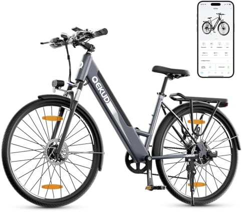 Qekud 26 Elektrofahrrad Damen Herren,26Zoll Elektrofahrrad Trekkingrad e-City Fahrrad mit 36V 12,5Ah Li-Ion Akku, Reichweite bis zu 100KM im Hybridmodus, 250W Motor, EU-konform, mit App
