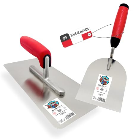 WERKFIT Profi Glättekelle 280x130mm - Rostfreie Glättspachtel aus Edelstahl -Ergonomische Putzspachtel mit Softgriff - Hochwertige Traufel in Österreich produziert (Trockenbau Set)
