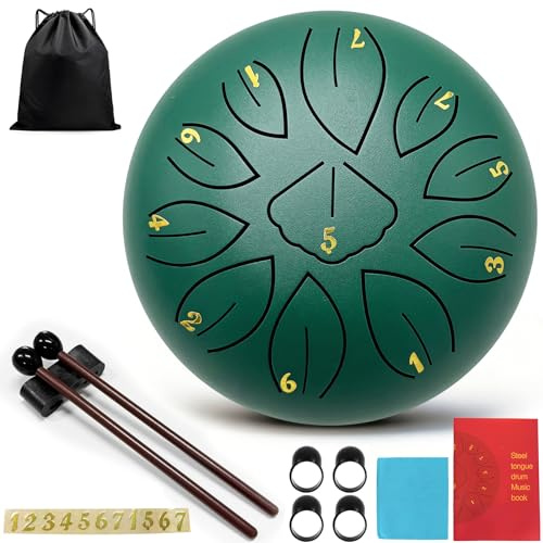 Taechalingo Zungentrommel 6 Zoll 11 Töne,Small Steel Tongue Drum,Steel Tongue Drum Klein,mit Zungentrommel Liederbuch,Schlagzeug Sticks und Stoffbeutel,Meditation Yoga Klangheilung