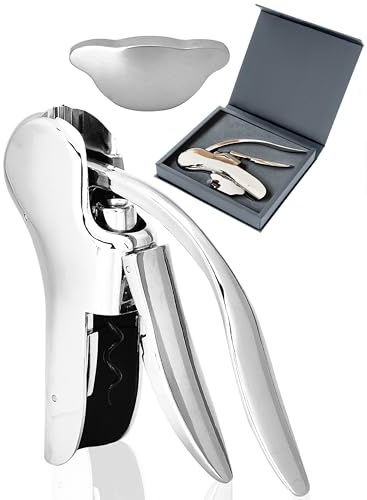 Kitchtic Wine Opener - Weinflaschenöffner - Edelstahl - nur 3 Sekunden mit schneller Auf- und Abbewegung - Kellnermesser - inkl. Folienschneider - Silber