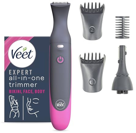 Veet Expert Intimate All-In-One Trimmer - Damen Haartrimmer & Intimrasierer für Gesicht, Augenbrauen, Intimbereich & Achseln - Sanfter Rasierer mit Präzisionsaufsatz für Frauen - Wasserfest
