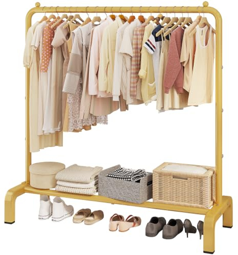 JIUYOTREE Kleiderständer 110 cm Metall Kleiderstange Kleiderstange Garderobe mit Untergestell für Mäntel, Röcke, Hemden, Pullover, Gold
