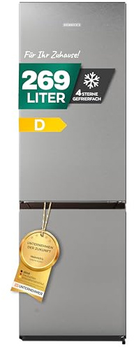 Heinrich´s Kühlgefrierkombination 269 Liter, Kühlvolumen 198L, Gefrierfach 71L,LED Beleuchtung,Kühlschrank Türanschlag wechselbar, leise 39dB,große Tiefkühlboxen, 7 Temperaturstufen, (inox)