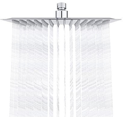Ibergrif Edelstahl Regendusche Quadratisch 25 cm, Kopfbrause 10 Zoll mit Air-Mix, Anti-Kalk Silikondüsen, Chrom Oberfläche, Hochdruck Duschkopf, Deckenmontage, Silber