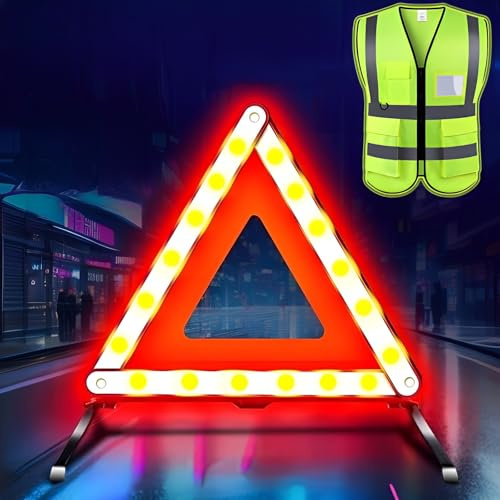 WTZWYFWJ 2in1 Warndreieck kfz Warnwesten Set,Sicherheitsdreieck und Sicherheitsweste,360 Grad Reflektierend Warndreieck,KFZ Warnweste,Notfalldreieck Faltbar fürs Auto,Bus,PKW,LKW 2 im 1-Set
