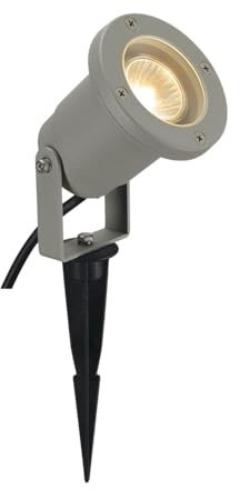 SLV NAUTILUS | Außenlampe für die Beleuchtung von Garten, Terrasse, Pflanzen, Wegen, Teich, Aussen-Leuchte, Außen-Strahler | IP65, GU10, mit Stecker, mit Erdspieß, Grau