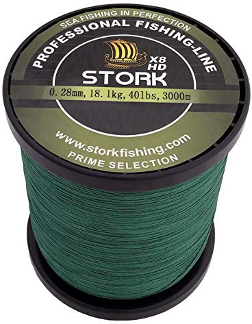 Stork HDx8, 8-Fach geflochtene Premium Angelschnur 3000m (Moosgrün, 65 lbs / 29.5 kg / 0.37 mm)