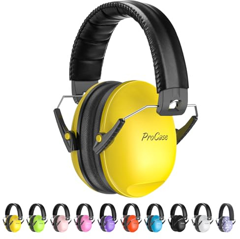 ProCase Gehörschutz Kinder Lärmschutz Kopfhörer Ohrenschützer Hörschutz NRR 21dB Kapselgehörschutz 3-12 Kinder Schallschutz Kopfhörer Faltbar mit verstellbar Kopfbügel Noise Cancelling -Gelb