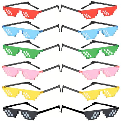 12 Stück Pixel Sonnenbrille, Farben Party Brille | Farben Partybrille Mosaik Brille, Premium Photo Props Glasses, Thug Life Party Sunglasses für Fasching Musikfestivals Bar