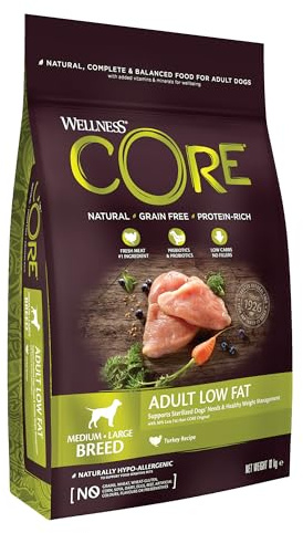Wellness CORE Low Fat 10 kg, Truthahn – Hundefutter Trocken | für mittelgroße bis große Hunderassen, getreidefrei, natürlich, hypoallergen, proteinreich, für eine gute Gewichtsregulierung