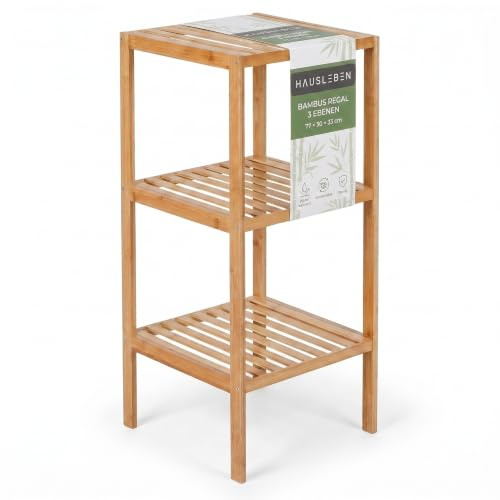 hausleben Bambusregal 3 Ebenen, 77x30x33 cm, Badregal aus Naturholz | Aufbewahrungsregal für Badezimmer, Küche, Wohnzimmer, Schlafzimmer, Flur, Pflanzenregal, Freistehendes Bambus Regal