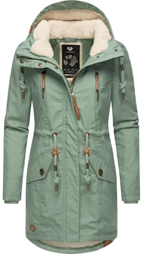 Ragwear Damen Winter-Kurzmantel Elsie mit Kapuze, vegan | Länge: oberschenkellang | Wärmegrad 3 von 3 – warm gefüttert | wasserabweisend | fleecegefütterte Kapuze