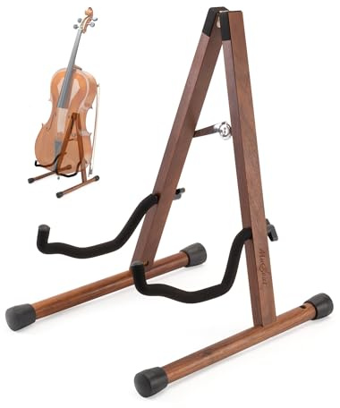 Musbeat A-förmiger Celloständer mit Bogenhalter, stabil & sicher, Bodenständer aus Walnussholz mit gepolstertem Schaumstoff für 1/2, 3/4, 7/8, 4/4 Vollgrößen-Cello, Gitarre