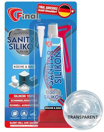 FINAL Sanitärsilikon Transparent 50ml – Silikon Transparent für Bad, Küche, Dusche – Schimmelresistent & Wasserfest – Dauerelastisches Sanitär Silikon Klar