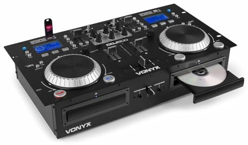 Vonyx CDJ500 DJ Controller mit Verstärker 200W Bluetooth | Doppel-CD, Loop Funktion, Jogwheels, USB-Player, Allrounder, Standalone, Smartphone, Controler, Digital