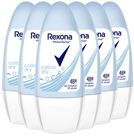 Rexona MotionSense Deo Roll-On Cotton Dry - Anti-Transpirant mit 48 Stunden Schutz gegen starkes Schwitzen und Körpergeruch - 50 ml (6er-Pack)