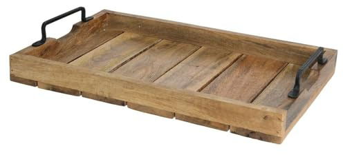 Tablett Dekotablett Holz Mango braun Holztablett Deko Kerzentablett Dekoration (46 x 31 cm)