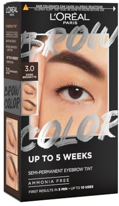 L'Oréal Paris Augenbrauenfarbe für einen strahlenden und perfekt gepflegten Look, Ammoniakfreie Augenbrauenfarbe, Bis zu 10 Anwendungen pro Pack, Brow Color, 3.0 Dunkelbraun