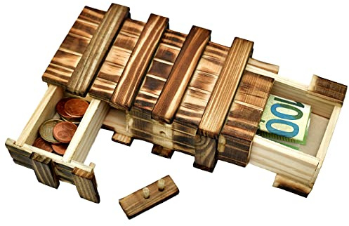Magische Geschenkbox aus Holz Geld Geschenk Verpackung Rätselbox groß 2 geheime Fächern für Geldgeschenke, Gutscheine, Schmuck Mystery Knobelspiel Hochzeit Geburtstag Geschenk