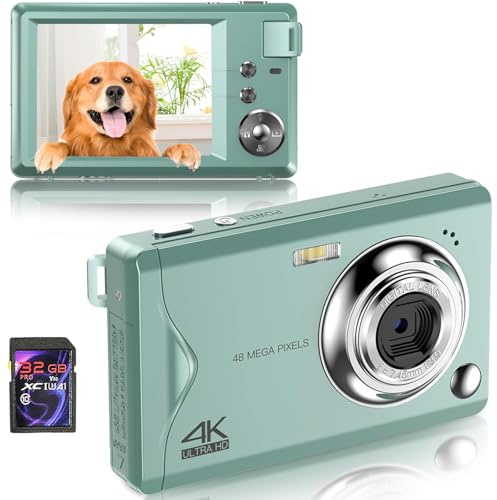 Digitalkamera, 48MP 1080P Full HD-Kamera, 32GB TF-Karte, 3,0-Zoll-Bildschirm, tragbare Kompaktkamera mit 16x digitalem Zoom, 4K Ultra HD-Videoaufzeichnung, (Green)