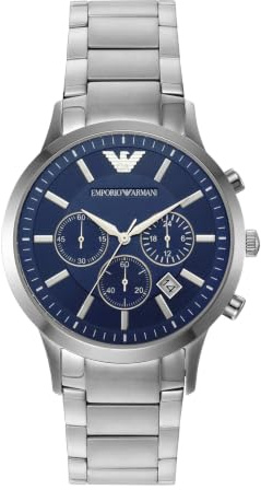 Emporio Armani Uhr für Männer, Quarz-Dreizeiger-Chronographenwerk und 43mm Gehäusegröße mit Edelstahlarmband