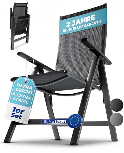gardisun Hochlehner Gartenstuhl klappbar aus Aluminium, 2-Fach pulverbeschichtet, wetterfest, leicht, 5-Fach verstellbar, Made in EU, 1er Set, Anthrazit