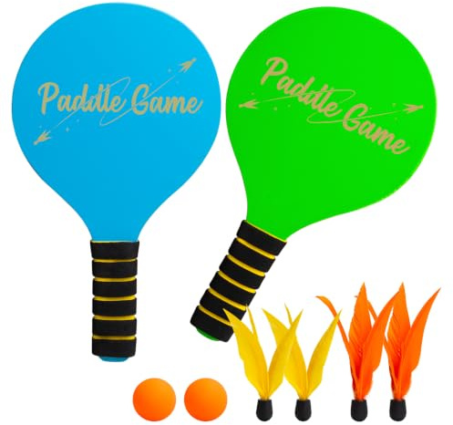 INPODAK Beachball Set Aus Holz Strandball Spiel für Kinder Paddle Ball Set | Beach Tennis Draußen Spielzeug Strand Pool Garten Spiele für Kinder von 3 bis 12 Jahren und Familien