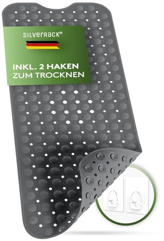 SilverRack Badewannenmatte 100x40 cm (Anthrazit) - Antirutschmatte Badewanne BPA frei für Kinder und Babys - Duschmatte schimmelresistent & maschinenwaschbar - Badematte rutschfest
