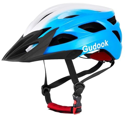 Gudook Erwachsene Fahrradhelm für Herren – Damen-Fahrradhelme – zertifizierter, Leichter Verstellbarer Fahrradhelm mit abnehmbarem Visier für Mountainbikes und Rennräder (Blau und Weiß, M)