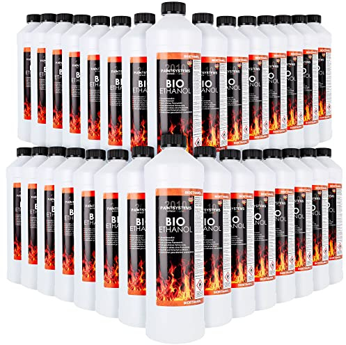 Bio Alkohol 100% 30 x 1 Liter - BIOETHANOL für Alkohol-Kamine, Tischfeuer, Ethanolkamine, Alkoholbrenner, Terrassenfeuer, Raumfeuer, Standfeuer oder Gartenfeuer