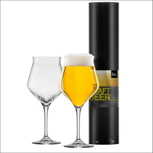 EISCH Craft Beer Experts Kelche 0,435 l (2 Stück) in Geschenkröhre | Biergläser mit bauchiger Form zur Aromaentfaltung, spülmaschinenfeste Kristallgläser