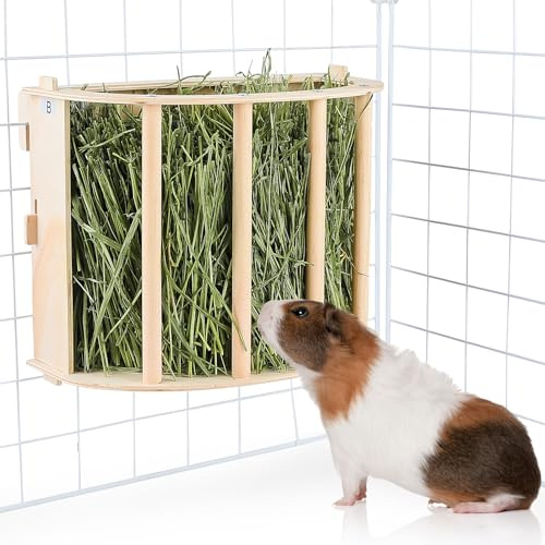 BeBeJoJo Heuraufe aus Holz Heuraufe Kaninchen Heu Futterspender für Käfig Futterstation für Hasen Meerschweinchen Chinchilla