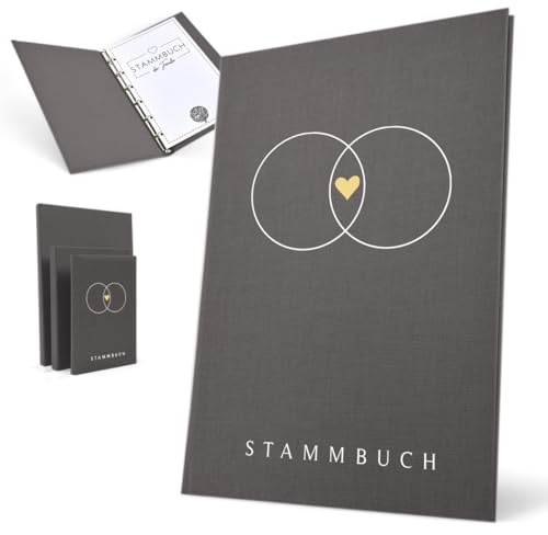 Hochzeitideal Stammbuch zur Hochzeit – Klassisch in Grau – 'Alan' Nr. 194 –Familienstammbuch & Erinnerungsbuch mit 6-fach Ringmechanik, hochwertige Buchbinderleinen, handgefertigt in Deutschland