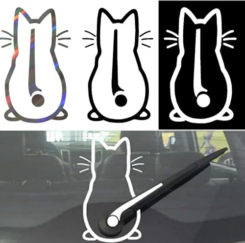 Alriedy 3 Stück Katzen Wischer Aufkleber, Reflektierend Auto Aufkleber, Lustiger Cartoon Kätzchen Schwanz Heckscheibenaufkleber, Autoaufkleber Katze für Auto, Laptop, Handy