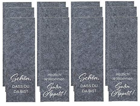 Geschenkestadl Bestecktasche Filz mit Spruch in Grau (12 Stück)