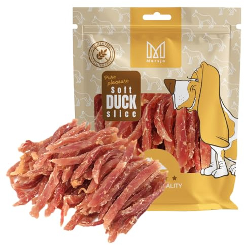 MERSJO Soft Duck Slice, weiche, schonend luftgetrocknete Entenbruststreifen für Hunde, 92 % Fleisch, 100 % natürlich, glutenfrei & ohne Weizen, proteinreich & fettarm, Hundesnacks, Hundeleckerli, 500g