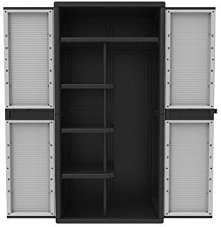 Kreher XXL Kunststoff Spindschrank mit einem durchgehenden Boden, schmalen Böden und Freifach für sperrige Gegenstände. Mit abschließbaren Türen. Maße BxTxH in cm: 89,7 x 53,7 x 180 cm