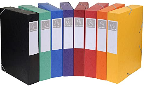 Exacompta 19500H 10er Pack Premium Sammelboxen mit Gummizug 50 mm breit aus extra starkem Colorspan-Karton mit Rückenschild für DIN A4 Archivbox Heftbox Dokumentenbox Zeichenbox farbig sortiert