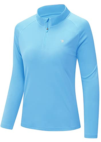 donhobo Sport T-Shirt Damen Langarmshirt Workout Tops 1/4 Reißverschluss Athletisch Lässig Laufen Yoga Fitness T-Shirts Schnelltrocknend (Blau, M)