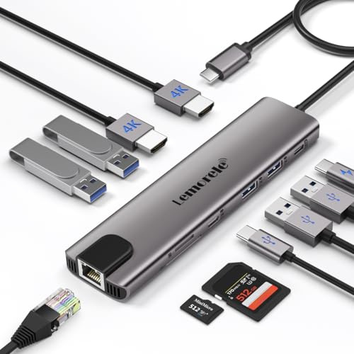 Aluminium Docking Station USB C Hub 2 HDMI,Gigabit Ethernet,4 USB A,USB C 3.0, PD100W,SD TF,1000Mbps RJ45 LAN Dock Usbc Adapter MacBook Docking Station Laptop 2 Monitors for Lenovo HP Dell Surface