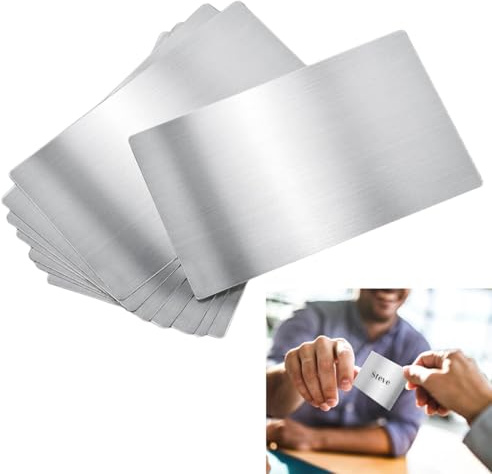 8 Stück Metall Visitenkarten, 8.5 X 5.5 cm Edelstahl Rohlinge Namenskarte | 1mm Dick Lasergravierte Visitenkarte, für Business, Office, Büro, Geschäft, Firmengründung, DIY Geschenkkarten (Silber)