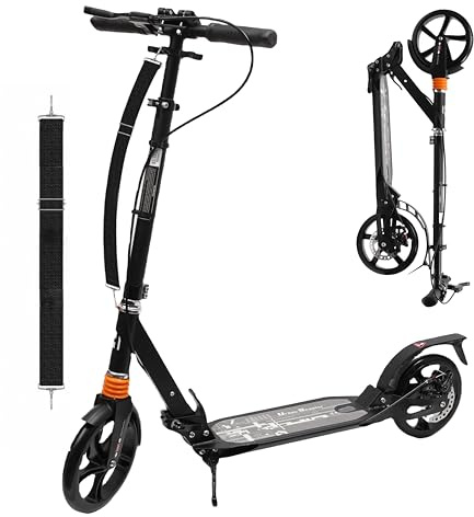 Habib Cityroller für Erwachsene & Jugendliche mit Doppelter Federung und Handbremse – Klappbarer Tretroller mit 200mm Rädern, bis 100kg Belastbar, 3-Stufen Höhenverstellbar