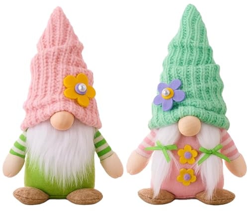ZYLOUY 2 Stück 22x7x5cm Wichtel Plüschpuppen Frühling Deko, Kleine Wichtel Blume Figuren, Inspirierte Mini Frühling Figur, FrühlingsdekoPuppe Geschenke für Heimdekoration Muttertag
