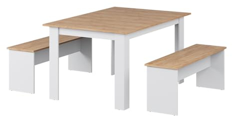 Vicco Eckbankgruppe Sentio, Weiß/Goldkraft Eiche, 137.6 x 92.8 cm mit 2 Bänken, für platzsparende Nutzung in Essbereich und Küche