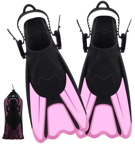 Mineup Schnorchelflossen, Verstellbare Tauchflossen Kurze Gr.34-38, Leichte Tauchen Tauchflossen, Schwimmflossen für Kinder und Erwachsene zum Schnorcheln, Schwimmen (Pink Lila)