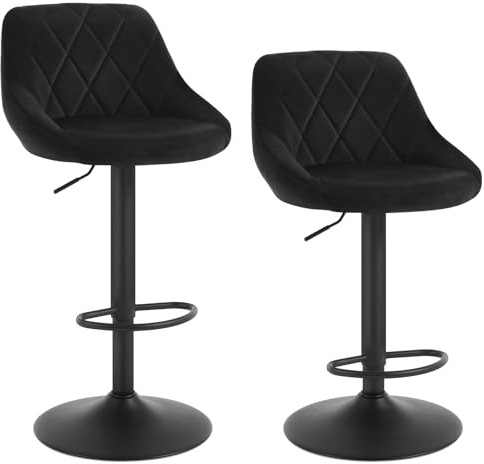 WOLTU Barhocker 2er Set, Barstuhl Höhenverstellbar, Samtsitz, Schwarz | Drehbarer Bar Stool mit Rückenlehne und Fußstütze, rutschfeste Metallfüße, für Küche und Hausbar