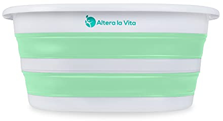 Altera la Vita Wäschekorb, Spülbecken, Waschschüssel, Wäschewanne, klappbar, faltbar für Camping und Haushalt, 27 Liter wasserdicht und platzsparend mint