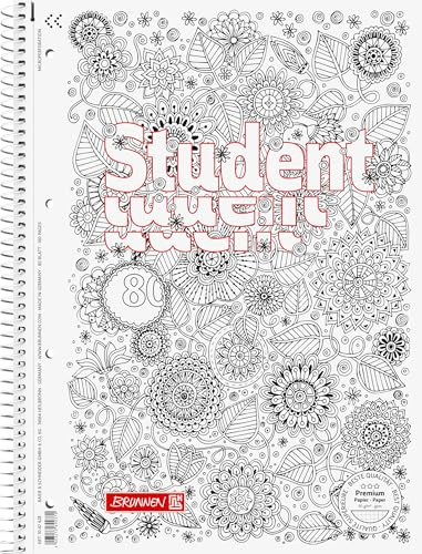 BRUNNEN Collegeblock Premium Student „Floral“ ZENart | A4, Lineatur 28, 80 Blatt, weiß