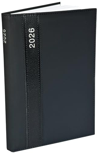 Buchkalender 2026 A5 - Lederoptik Design Chefplaner 2026 A5 Business Planer Terminkalender mit Jahreskalender Kalenderbuch Terminplaner Kalender 2026 (Schwarz)